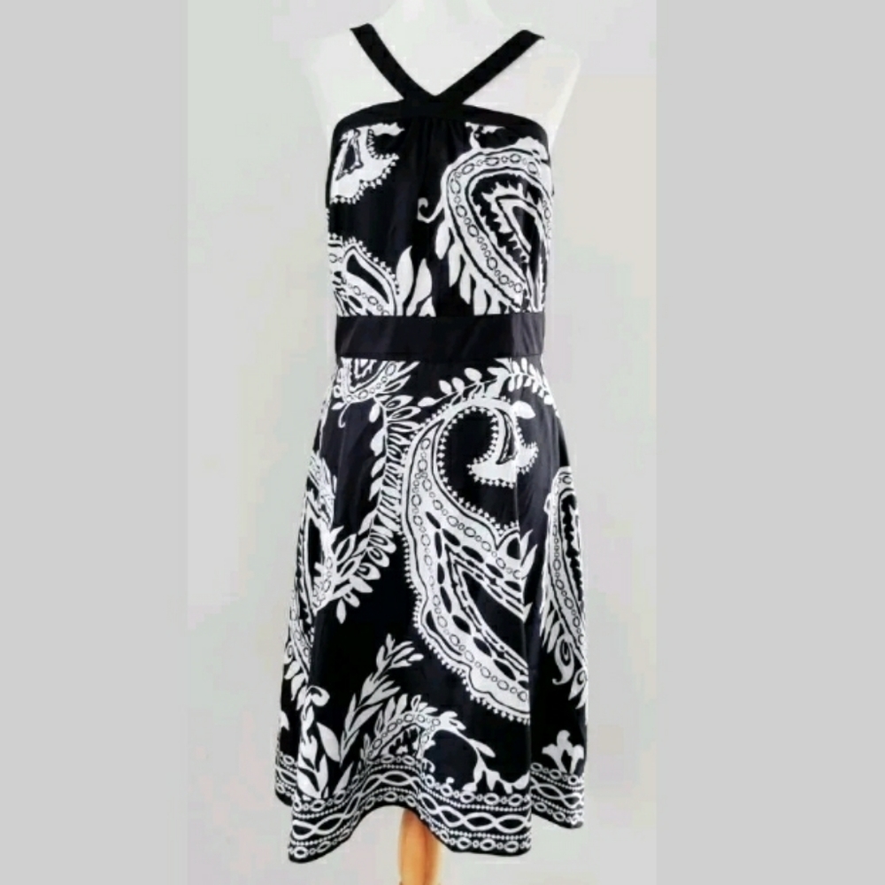 WHITE HOUSE BLACK MARKET SCROLL SILK DRESS SZ L 14